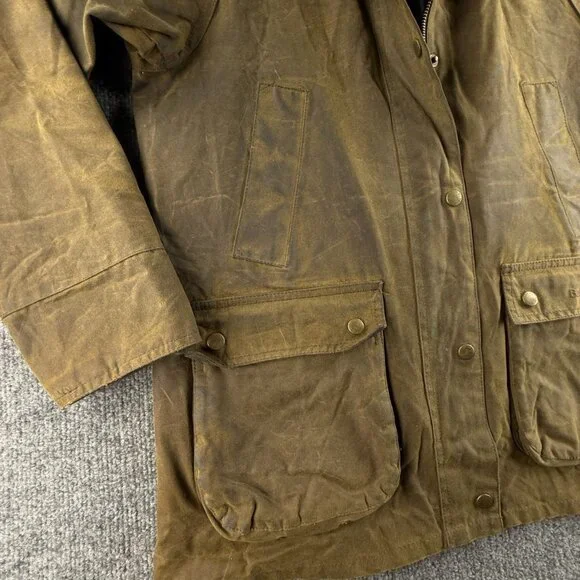 Barbour Acorn Waxed Jacket Women Full Zip Size 8 US Brown Green Lined Outdoors - Picture 2 of 16